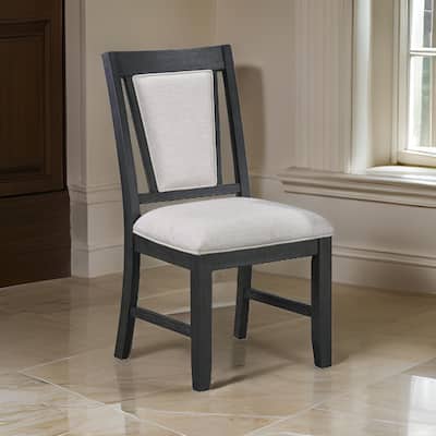 Jackson 19 Inch Side Chair Set of 2, Black Wood Frame, Off White Poly Linen