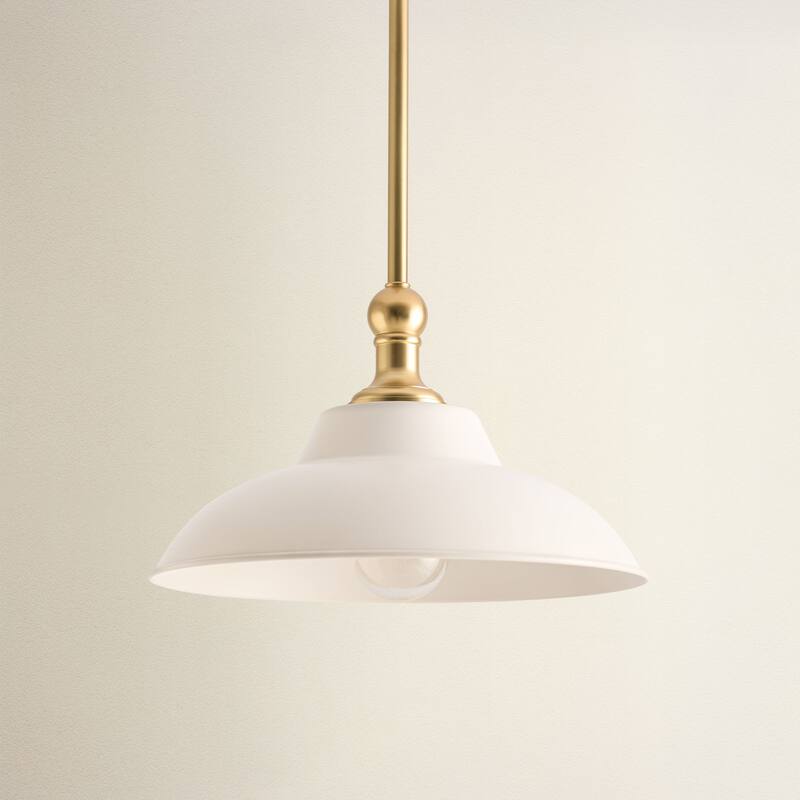 Tresor White Modern Pendant Light - Metal & Gold, White Dome Light Fixture For Modern, Scandinavian, Minimalist Room Decor - 12"