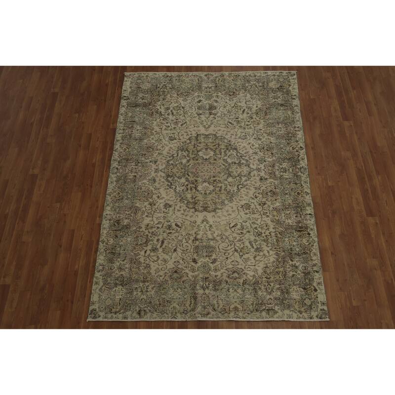 Hand Knotted Oriental 100% Wool Carpet Transitional Floral Beige & Ivories Anatolian Area Rug - 8' 2'' X 5' 8''
