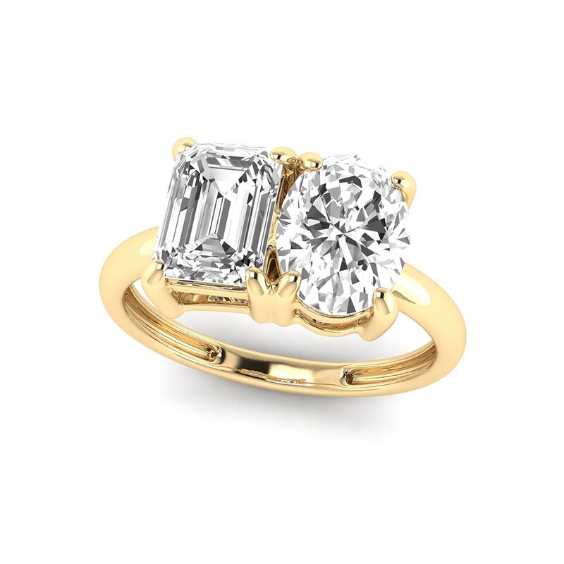 Marquee Almost 2.50 Carat TW Emerald Cut And Oval Lab Grown Diamond Ring in 14K Yellow Gold