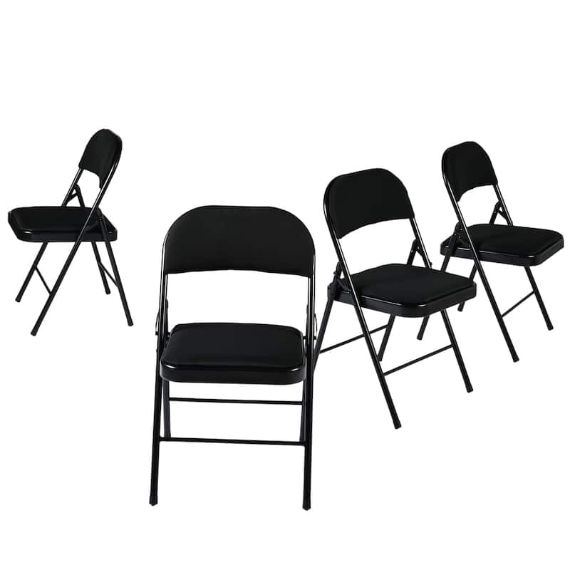 HomeRoots Set of Four Black Faux Leather and Steel Folding Chairs - 17.70 in. x 37.70 in. x 15.70 in.
