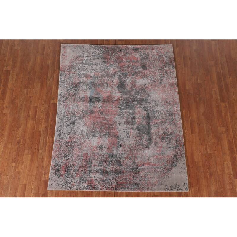 All-Over Abstract Modern Area Rug Hand-Knotted Wool Carpet - 5'3" x 6'10"
