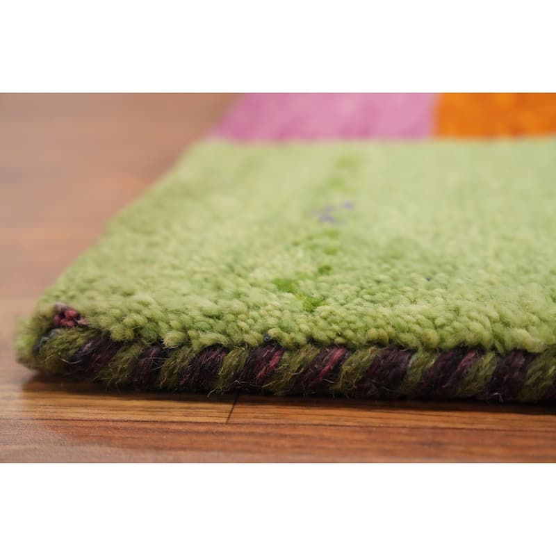 Hand Knotted Oriental 100% Wool Carpet Modern Geometric Multi-Colored Gabbeh Area Rug - 6' 0'' X 4' 0''