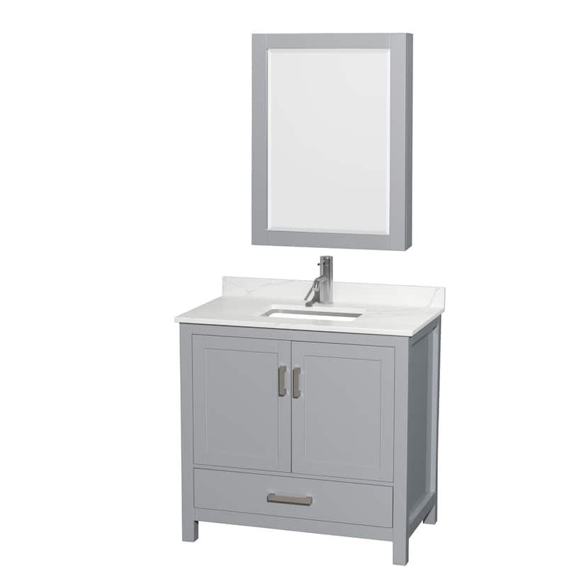 Wyndham Collection WCS141436S-QTZ-UNSMED Sheffield 36" Free Standing - Gray / Giotto Quartz Top / Brushed Chrome Hardware