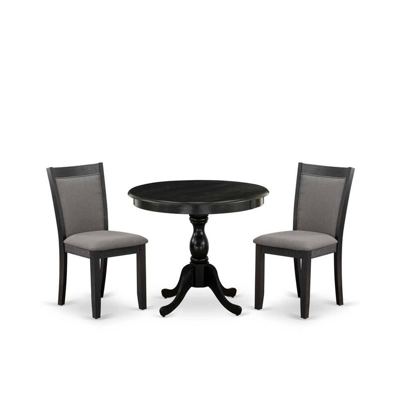 3-Piece Wirebrushed Black Solid Wood Top - Round Dining Room Set - Seats-4