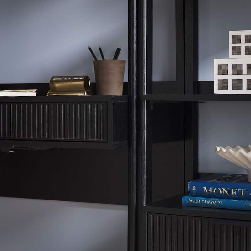 Walker Edison Hutch Desk with Narrow Bookcase