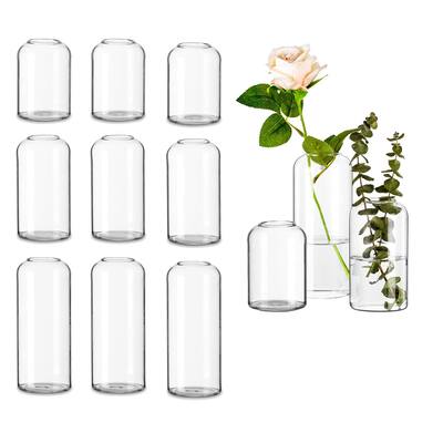 Glass Bud Vases for Centerpieces - Clear Small Flower Vase Decor Bulk Set of 12 Handmade Modern Decorative Vases
