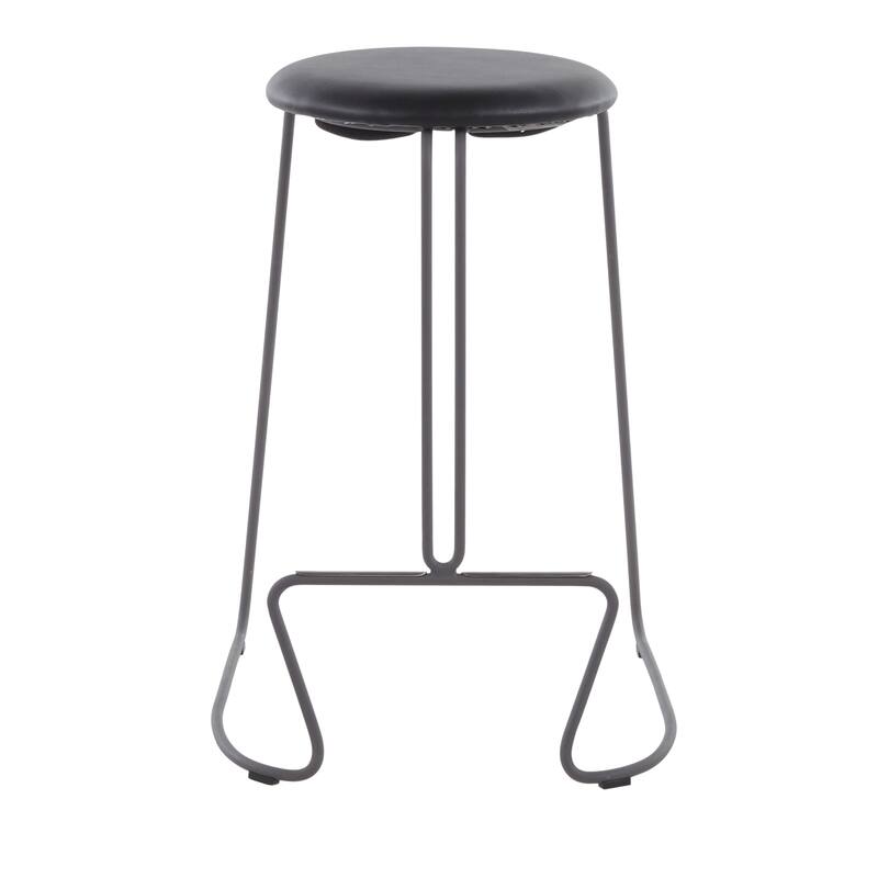 Finn Contemporary Counter Stool in Black Steel and Grey Faux Leather - Set of 2 - 19.5"Lx18"Wx25.75"H