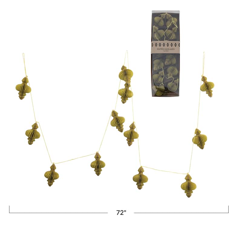Handmade Recycled Paper Honeycomb Finial Garland with Gold Glitter