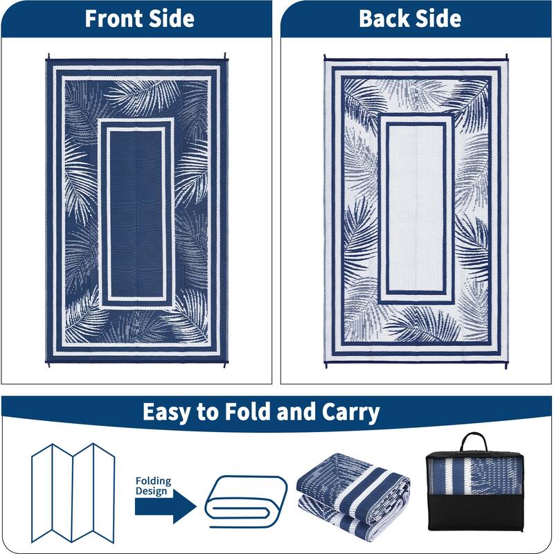 Outdoor Rug Waterproof Plastic Straw Rug Portable Camping Rug Leaves Pattern Outdoor Carpet for RV Porch Deck Camper