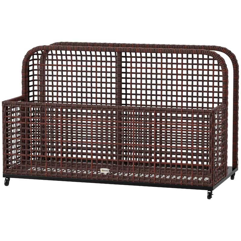 Two-Section Outdoor Storage Basket with Powder-Coated Steel Frame and Smooth Rolling Wheels - 43.25" L x 22.5" W x 28" H - Brown