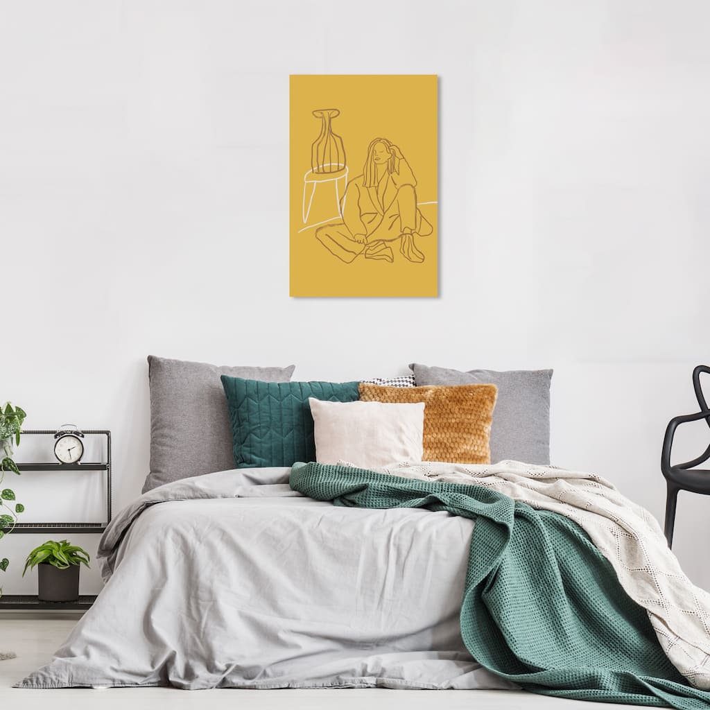 Wynwood Studio Canvas Education and Office Girl at Home Yellow and Mustard Modern & Contemporary Wall Art Canvas Print