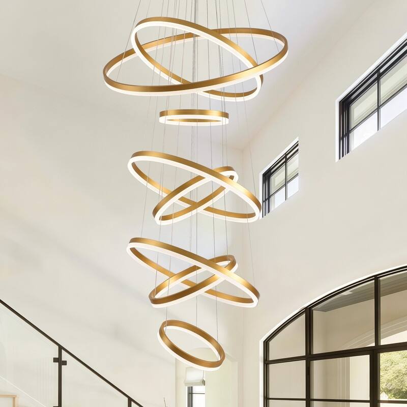 Modern 8 Ring LED Chandelier Dimmable High Ceiling Chandelier - Gold