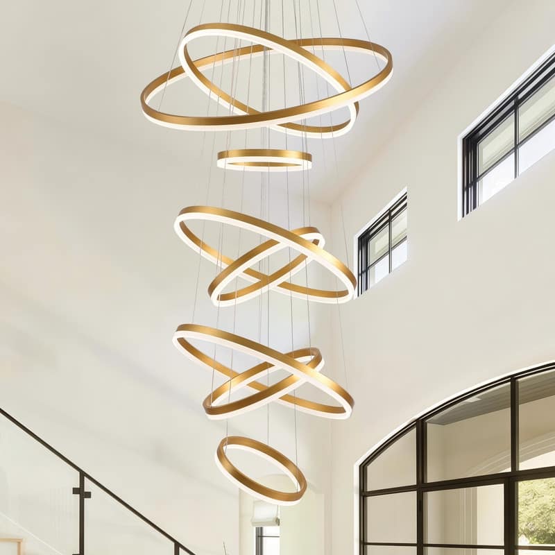 Modern 8 Ring LED Chandelier Dimmable High Ceiling Chandelier