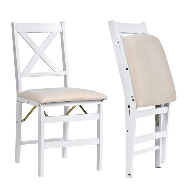 Folding Dining Chairs Set of 2 - Upholstered Wooden Frame - Indoor/Outdoor Space Saver - Pre-Assembled - Set of 2 - White