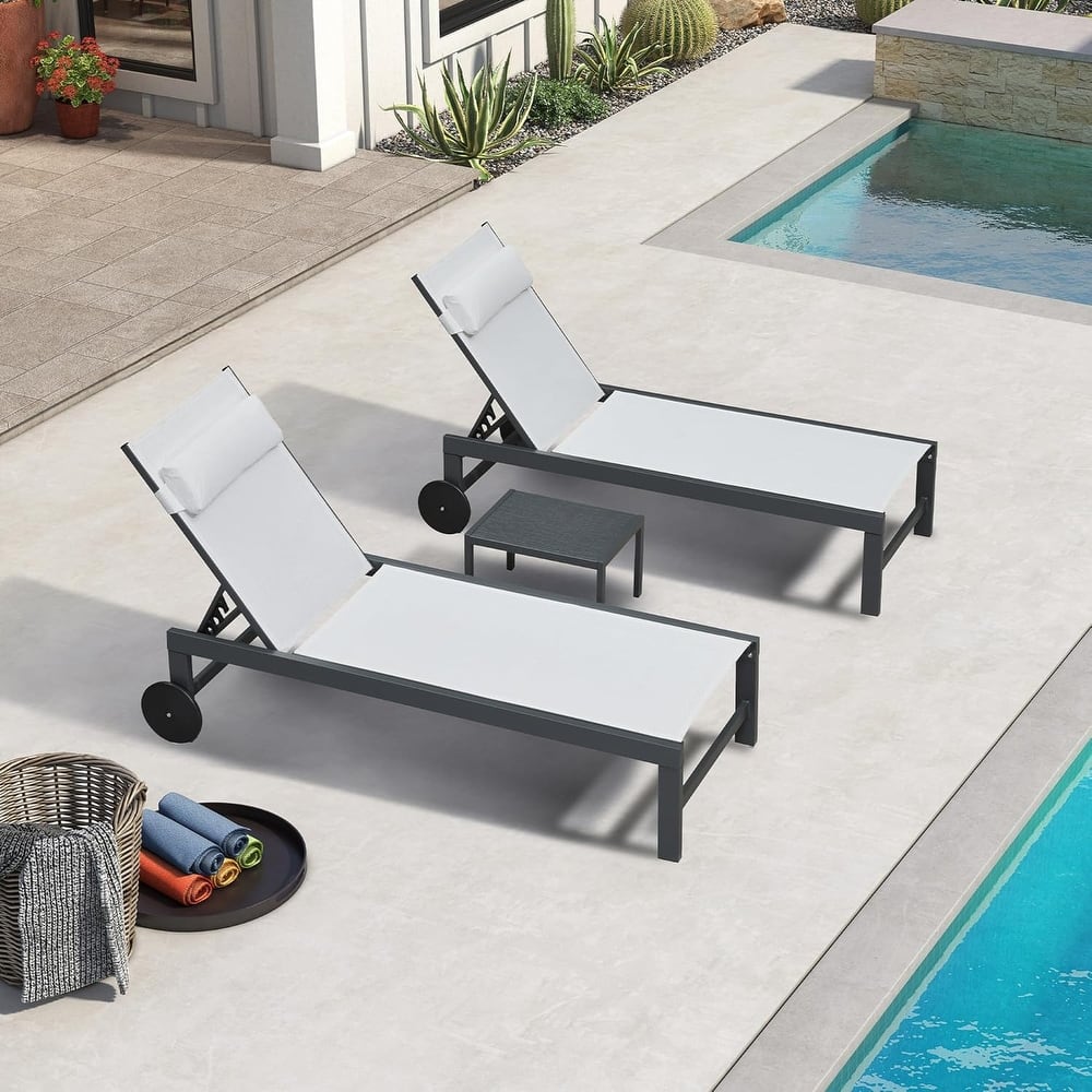 PURPLE LEAF Lounge Chair Set for Outside Aluminum Patio Recliner with Side Table and Pillow Beach Sunbathing Tanning Chairs