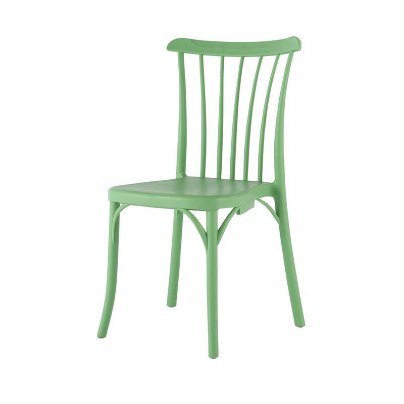 HomeRoots Set of Two Green Heavy Duty Plastic Outdoor Stacking Dining Chairs