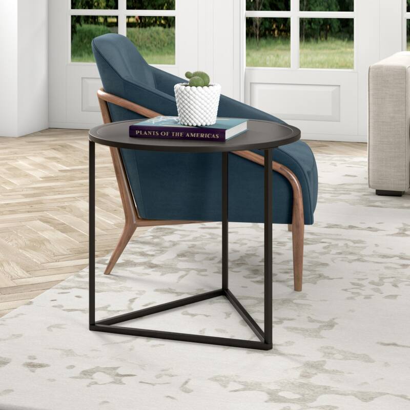 Black Steel Round End Table with Sled Base for Living Room Use - 24” x 24” x 22” (D x W x H)