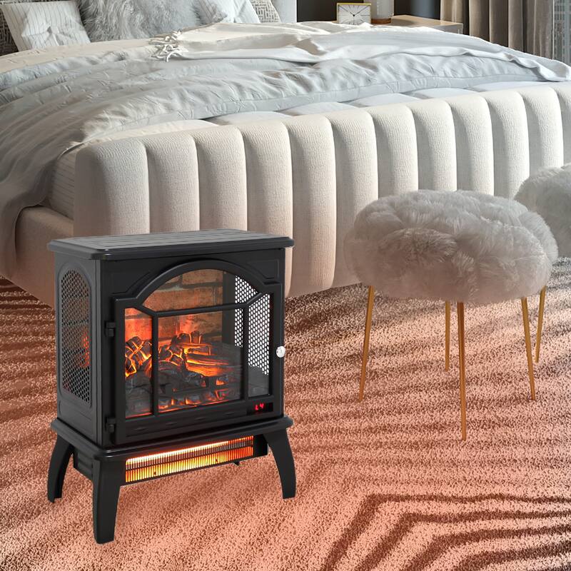18-Inch 3D Flame Electric Infrared Quartz Fireplace Stove with Remote Control and 1500W Heat