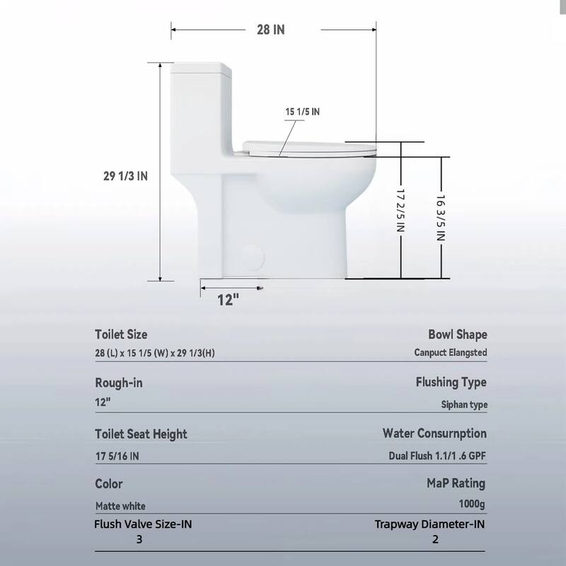 1.1/1.6Tornado Flush One-Piece Toilets,Button on the Tank top,Water-Saving Elongated Comfort Height Floor Mounted