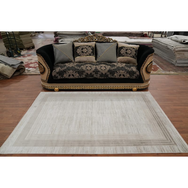 Machine Made Oriental Polyester Carpet Geometric Beige & Ivories Distressed Area Rug - 7' 5'' X 5' 2''