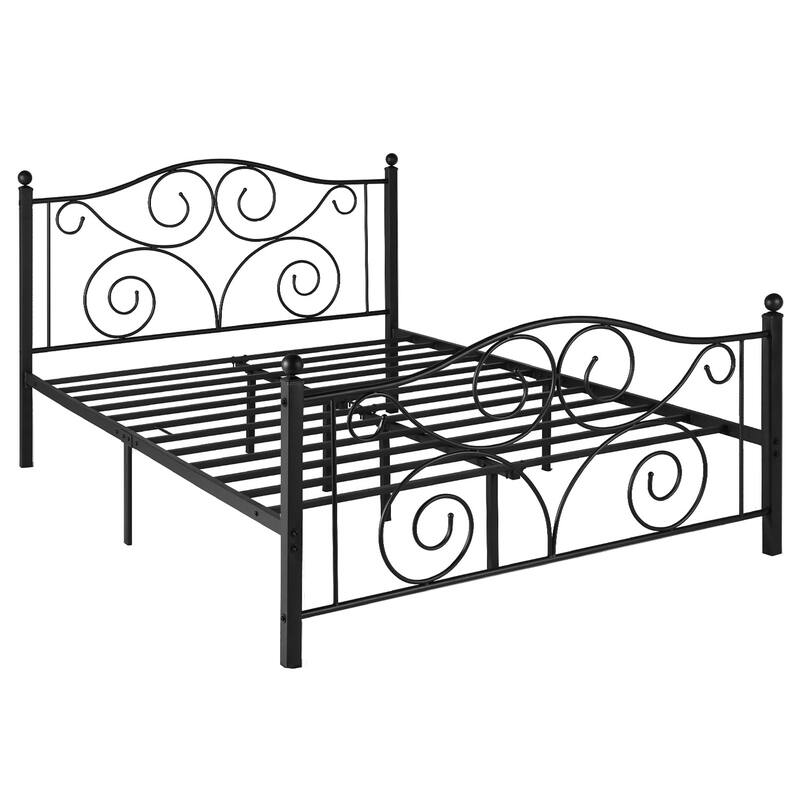 VECELO Metal Platform Bed Frame with Scroll Headboard, Twin/Full/Queen Size Beds