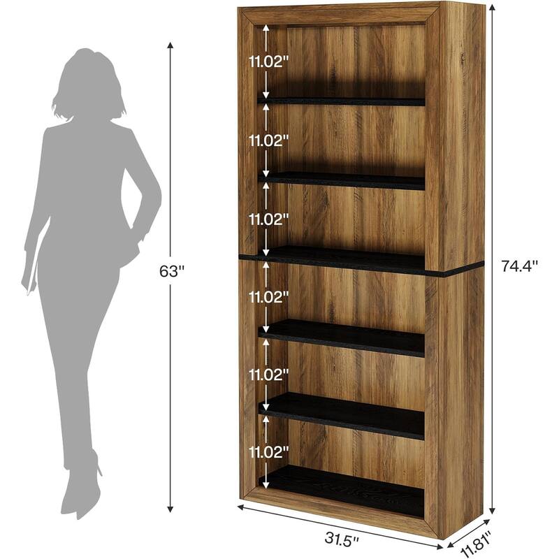 6-Tier Bookcase Tall Open Display Shelves Wood Storage Bookshelf for Living Room Office Bedroom