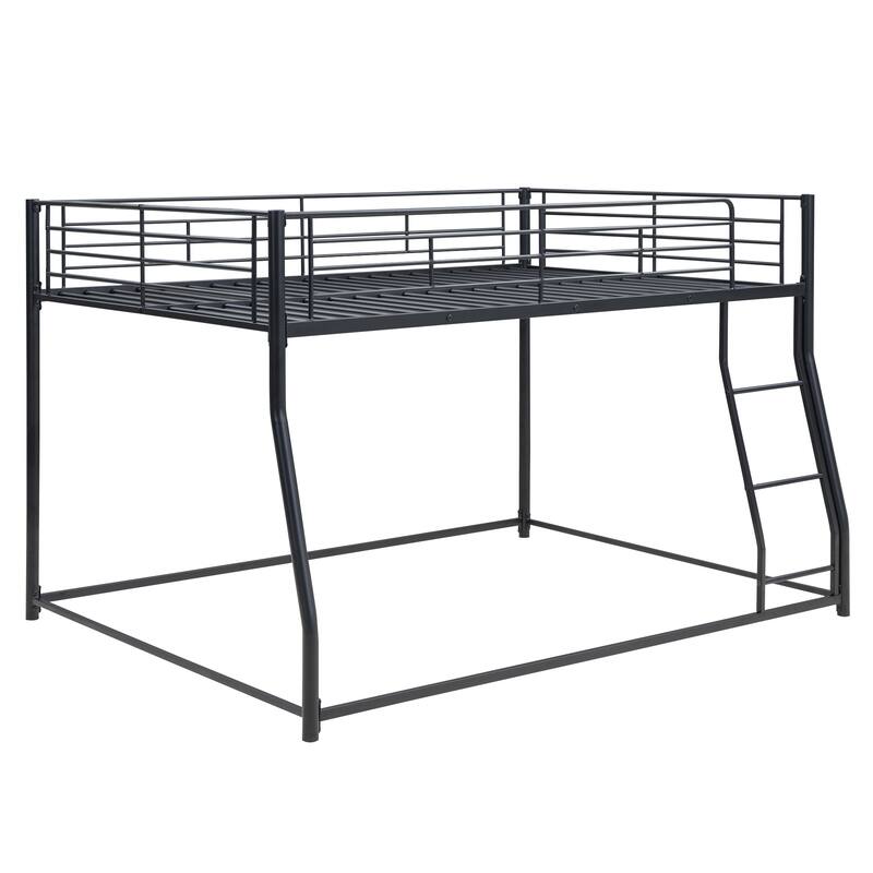 Full XL Over Queen Metal Floor Bunk Bed, Black, Space-Saving Design
