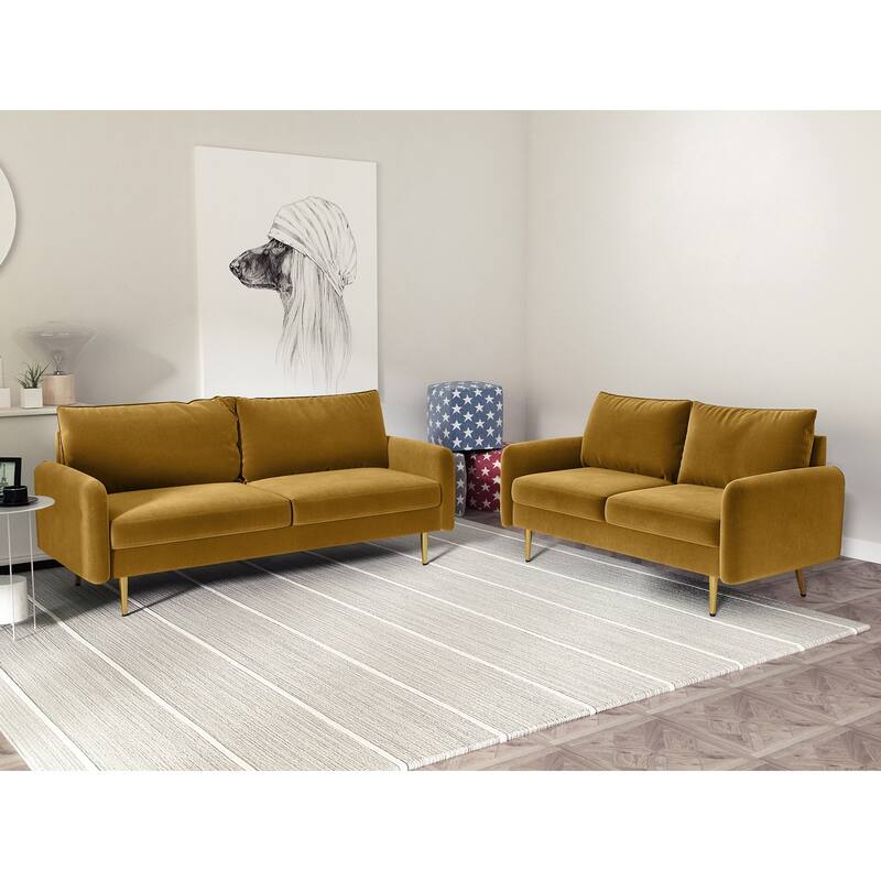 Velvet 2 Piece Loveseat and Sofa Living Room Set - Ginger - 2 Piece