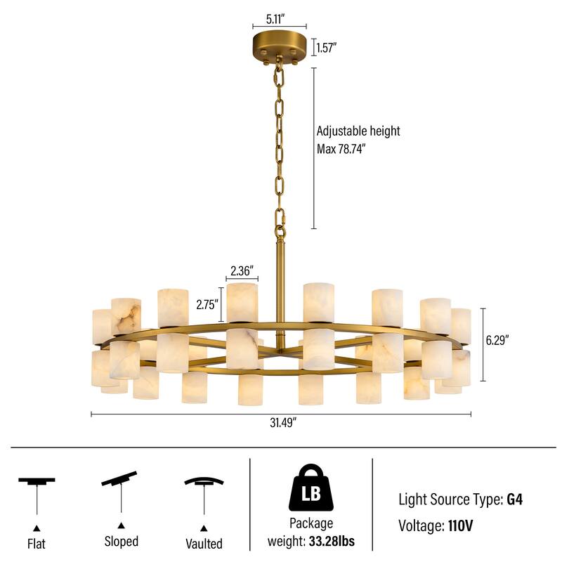 Modern Alabaster Glass Chandelier, Round or Linear Pendant Light with Up & Down Shades, D600-L1370, Copper or Black Finish