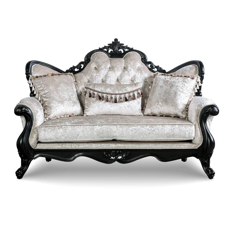 Furniture of America Clarissa Traditional Sofa Set with Button Tufted Back and Accent Pillow