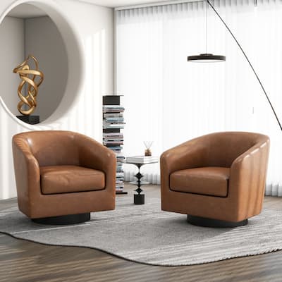 Modern Round Swivel Accent Chair Set of 2 Barrel Chair for Living Room