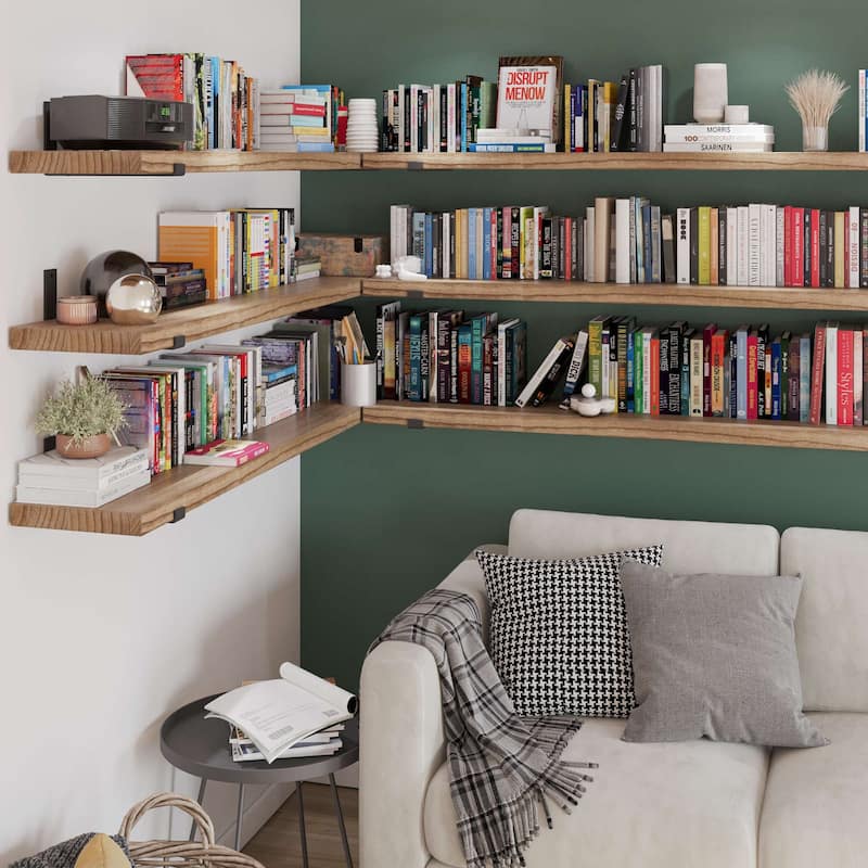 Wallniture Forte 60 Inch Long Bookshelf, Floating Shelf for Wall Decor, 9.25" & 11.25" Depth Options, Farmhouse, Burnt, 2 Pcs