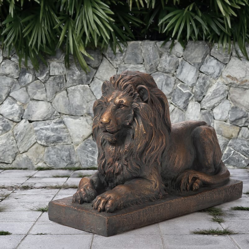 Glitzhome Set of 2 MgO Majestic Walking & Lying Guardian Lion Statues Porch Sculpture Indoor Outdoor