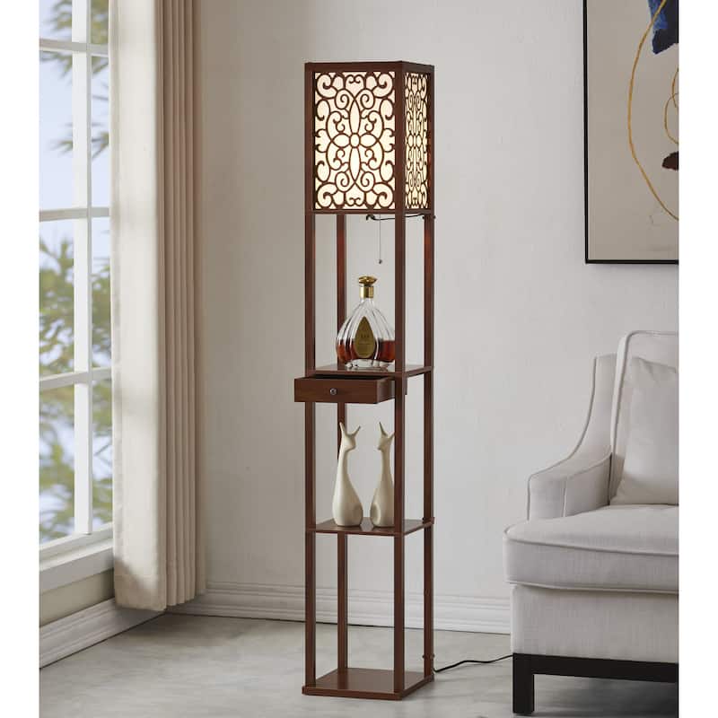 Etagere 63" Shelf Floor lamp with Shade and Drawer