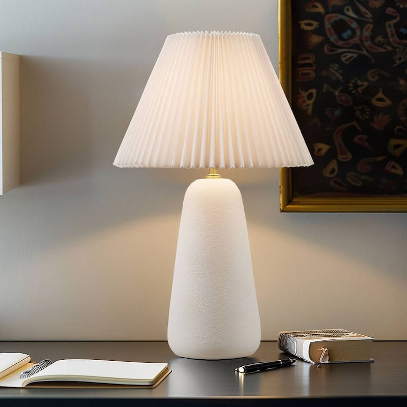 Textured Ceramic Table Lamp with Fluted Fabric Shade White See below - White