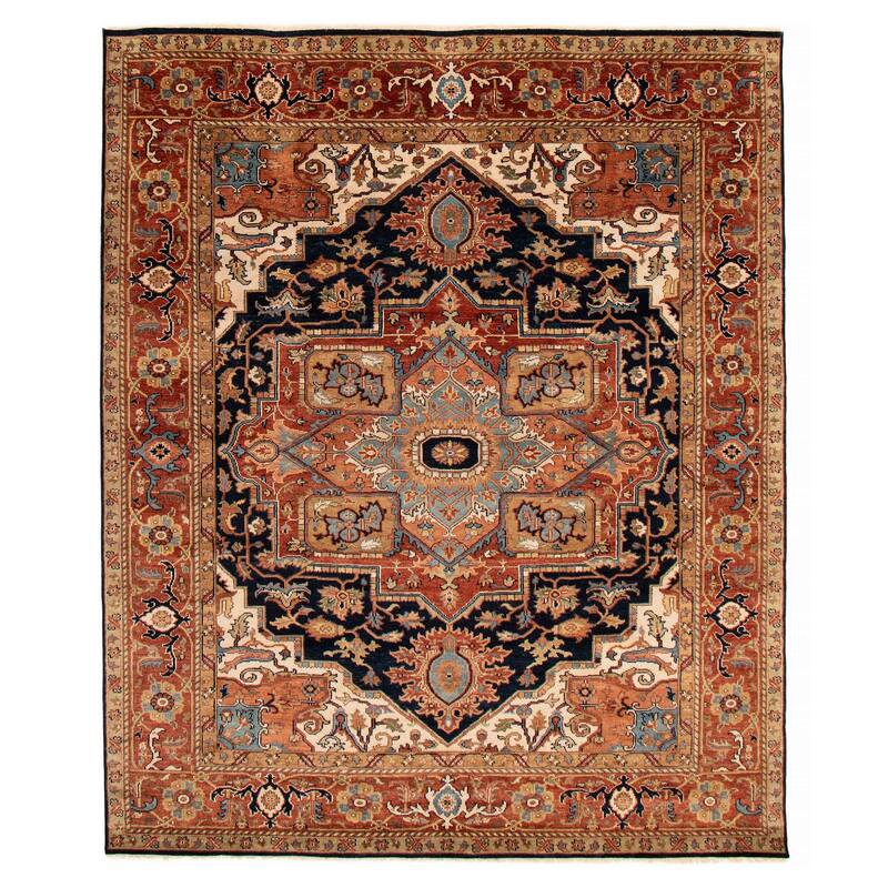 ECARPETGALLERY Hand-knotted Jules Sultane Dark Navy Wool Rug - 8'0 x 9'11 - Dark Navy - 8'0 x 9'11