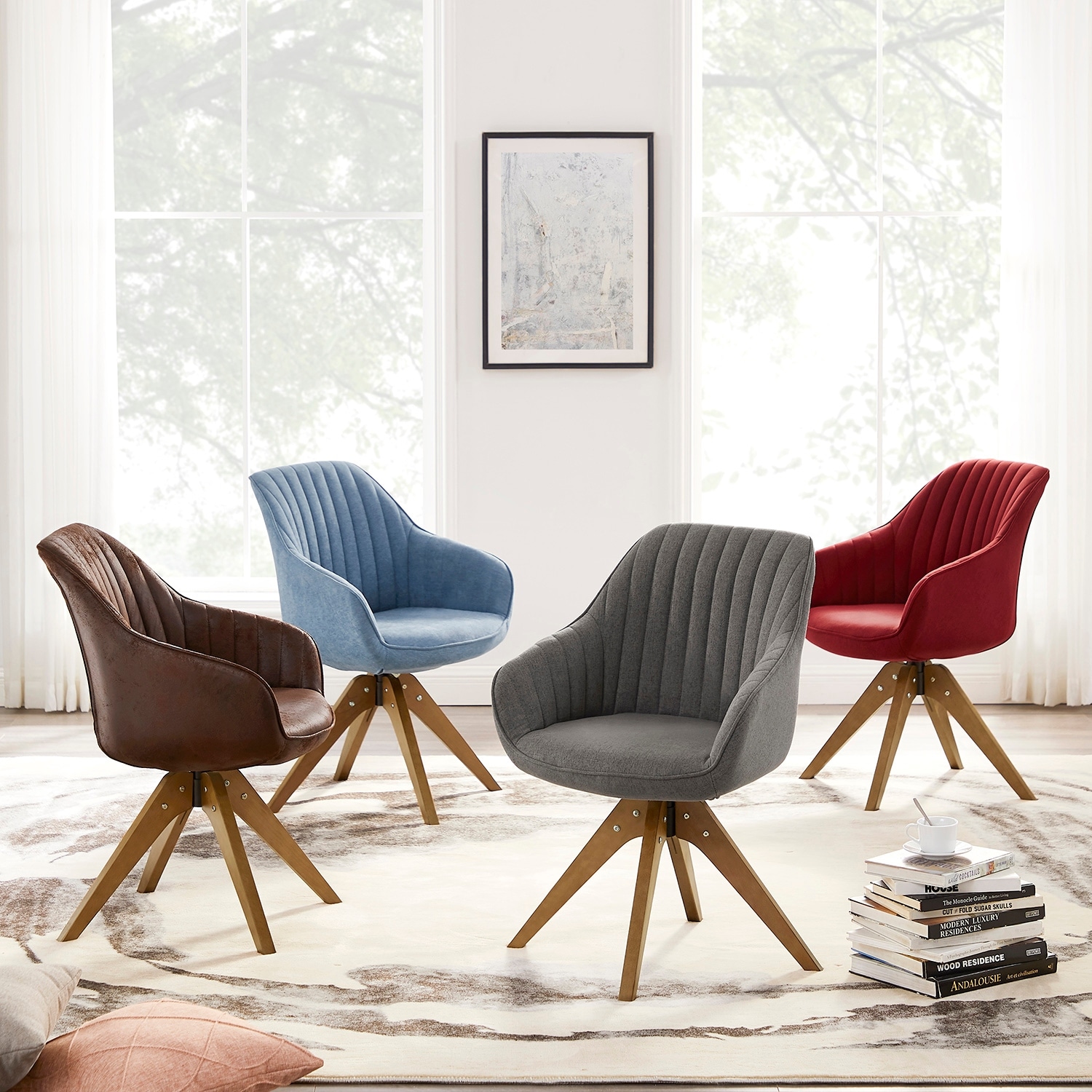 Art Leon Modern Home Office Swivel Arm Accent Chair with Wood Legs
