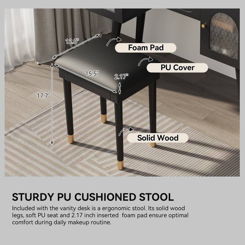 Vanity Makeup Table and Chair Set, Built-in Power Charging Station Dressing Table Writing Desk with Storage Organizer