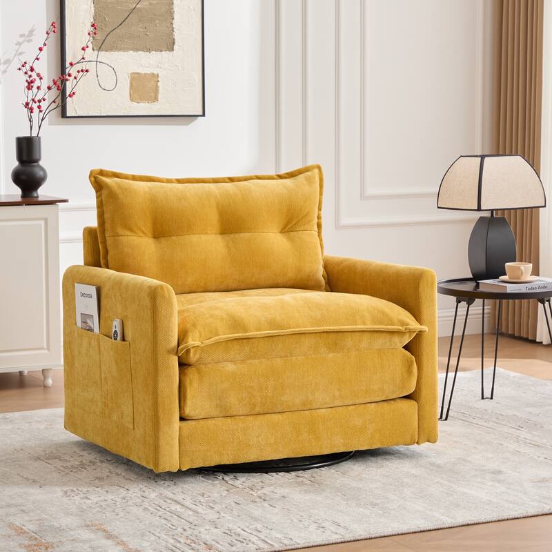Mid Century Modern Swivel Barrel Chair with Solid Metal Base