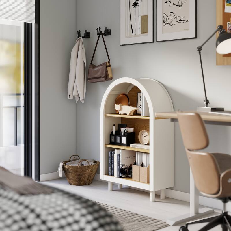 GDFStudio - Avery Elegant Arched Small Bookcase with Modern Storage Solutions - 3-Tier Storage