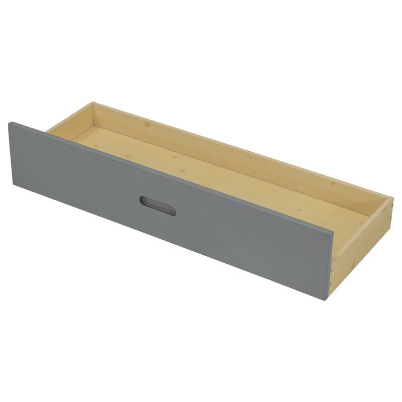 Full Size Wood Platform Bed with Storage Headboard, Shelves, and 2 Drawers in Gray - No Box Spring Required