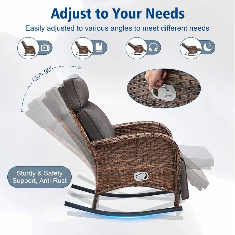 Pocassy Patio Wicker Recliner Rocker Chair with Adjustable Backrest