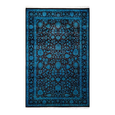 Overton Hand Knotted Wool Vintage Inspired Modern Contemporary Overdyed Blue Area Rug - 4' 2" x 6' 5"