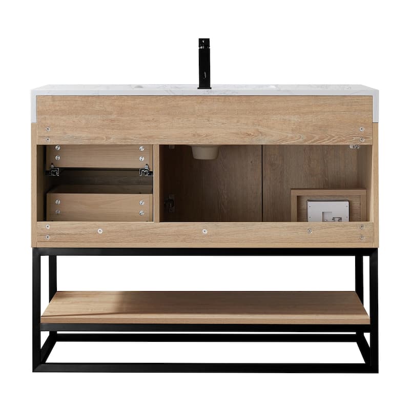 Alistair 42" Single Vanity with White Grain Stone Top without Mirror