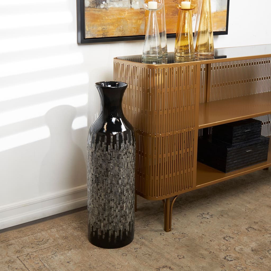 Black Capiz Shell Handmade Decorative Vase with Gray Ombre Design - 8"W, 27"H