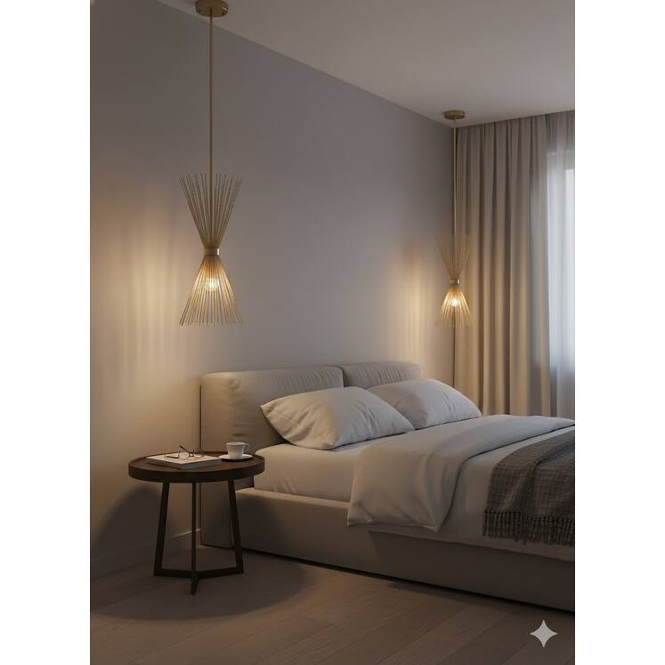 1 Light Gold Iron Pendant With A Spiked Cone Shade