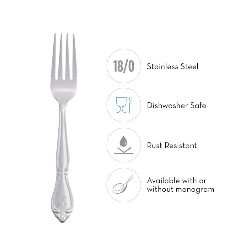 RiverRidge Rose Flatware 46-Piece Monogrammed and Non-Monogrammed Stainless Steel Silverware Set for 8