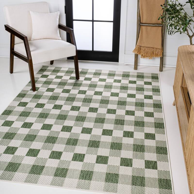 JONATHAN Y Biot Traditional Geometric Bold Gingham Black/Cream Indoor/Outdoor Area Rug
