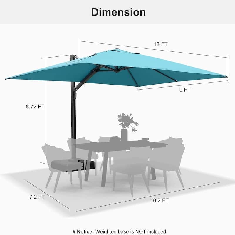 PURPLE LEAF Sturdy Heavy-duty Patio Cantilever Offset Umbrella with 360-degree Rotation